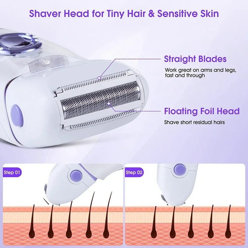 3In1 Women Epilator Electric Shaver Facial Body Hair Removal Lady Leg Bikini Trimmer Hair Remover Underarms Rechargeable