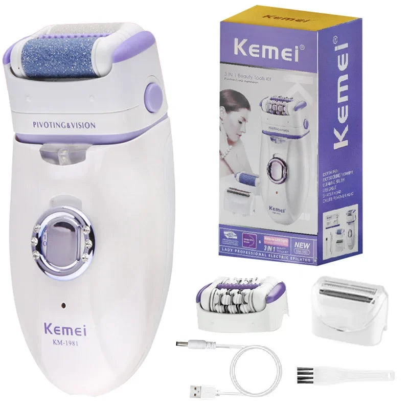 3In1 Women Epilator Electric Shaver Facial Body Hair Removal Lady Leg Bikini Trimmer Hair Remover Underarms Rechargeable