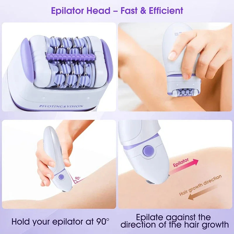 3In1 Women Epilator Electric Shaver Facial Body Hair Removal Lady Leg Bikini Trimmer Hair Remover Underarms Rechargeable