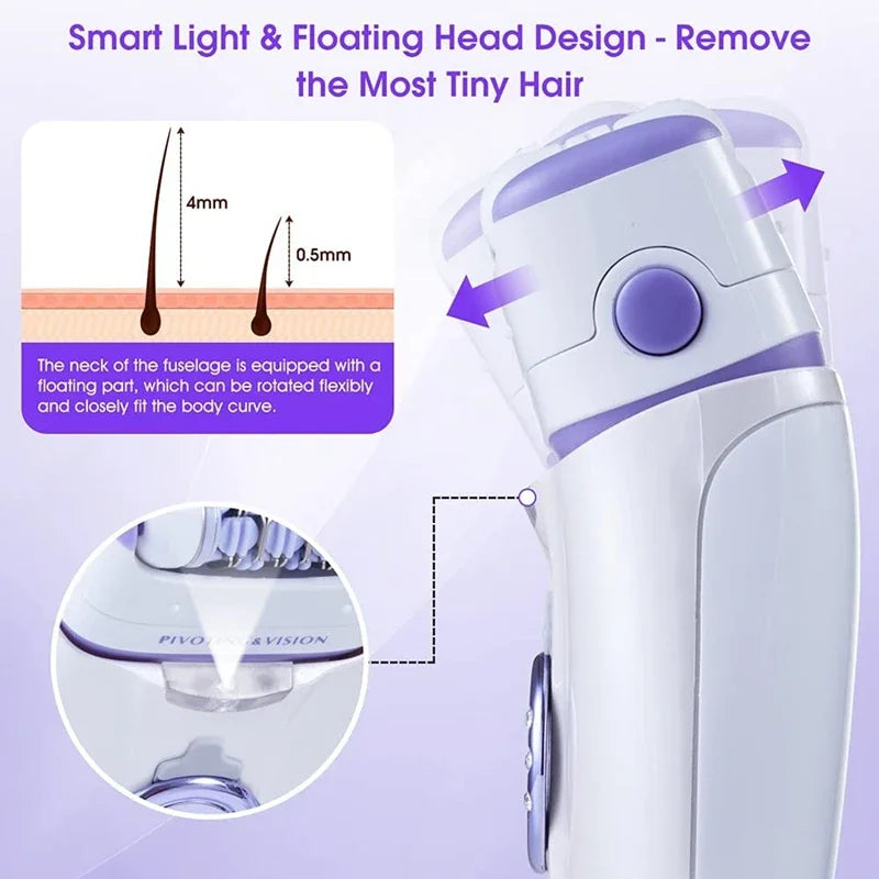 3In1 Women Epilator Electric Shaver Facial Body Hair Removal Lady Leg Bikini Trimmer Hair Remover Underarms Rechargeable